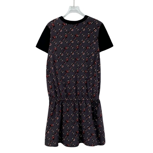 LOUIS VUITTON Gray Monogram Print Cotton T-Shirt Dress With Black Sleeves Size M - Picture 1 of 8